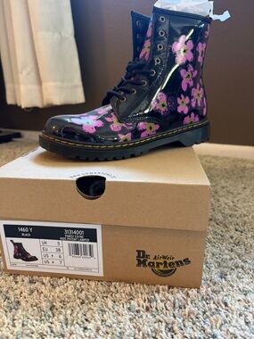 Dr. Martens Black Patent Boot with Pink Floral Print for the new trend of Spring
